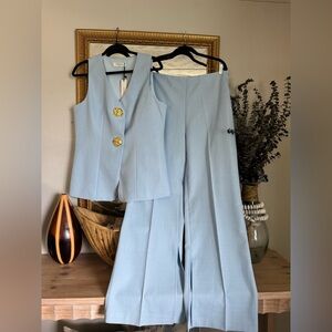 BLOGGERS FAVORITE NWT Commense Blue Pantsuit High-Waisted Straight Leg & Vest